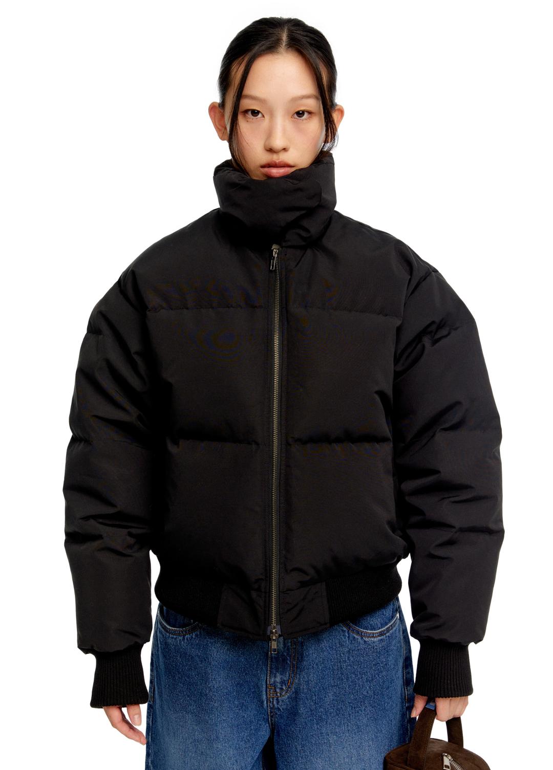 UNISEX COLLAR SNAP MATTE DOWN JACKET - BLACK