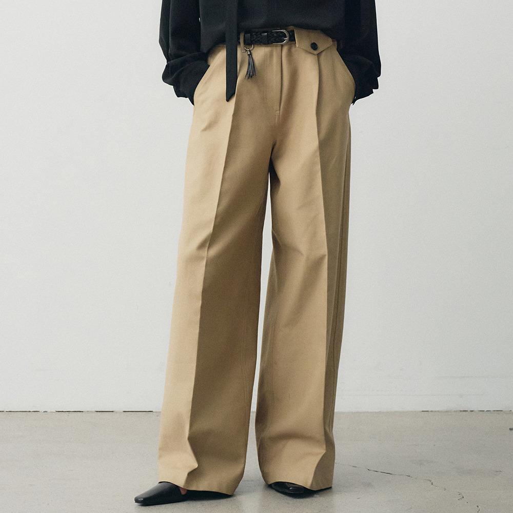 헤비 치노 원 턱 와이드 팬츠 (베이지)