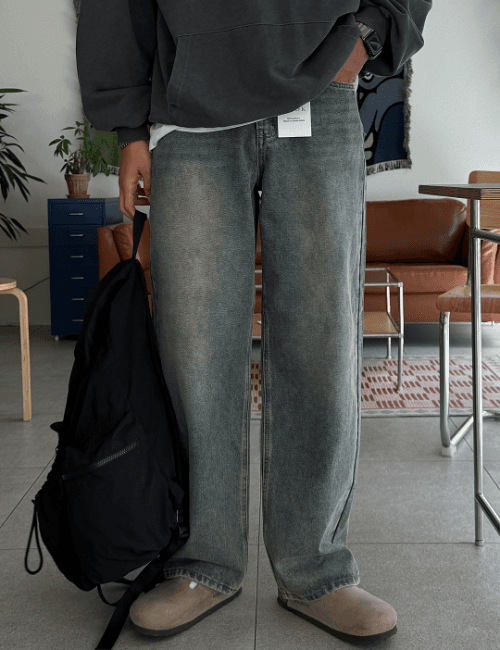 데일리 틴워싱 와이드 데님팬츠