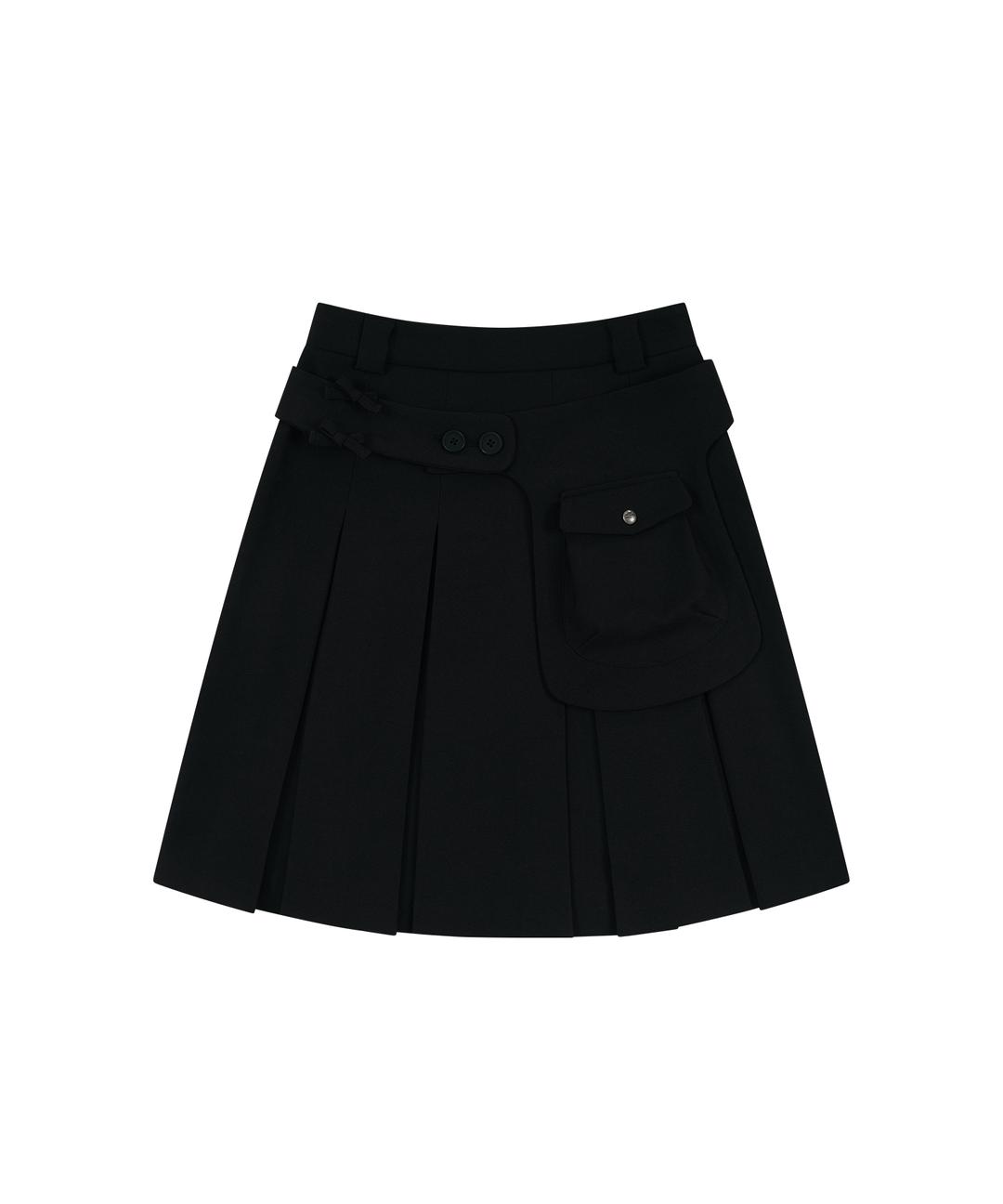 Ribbon Preppy Pleated Skirt Black