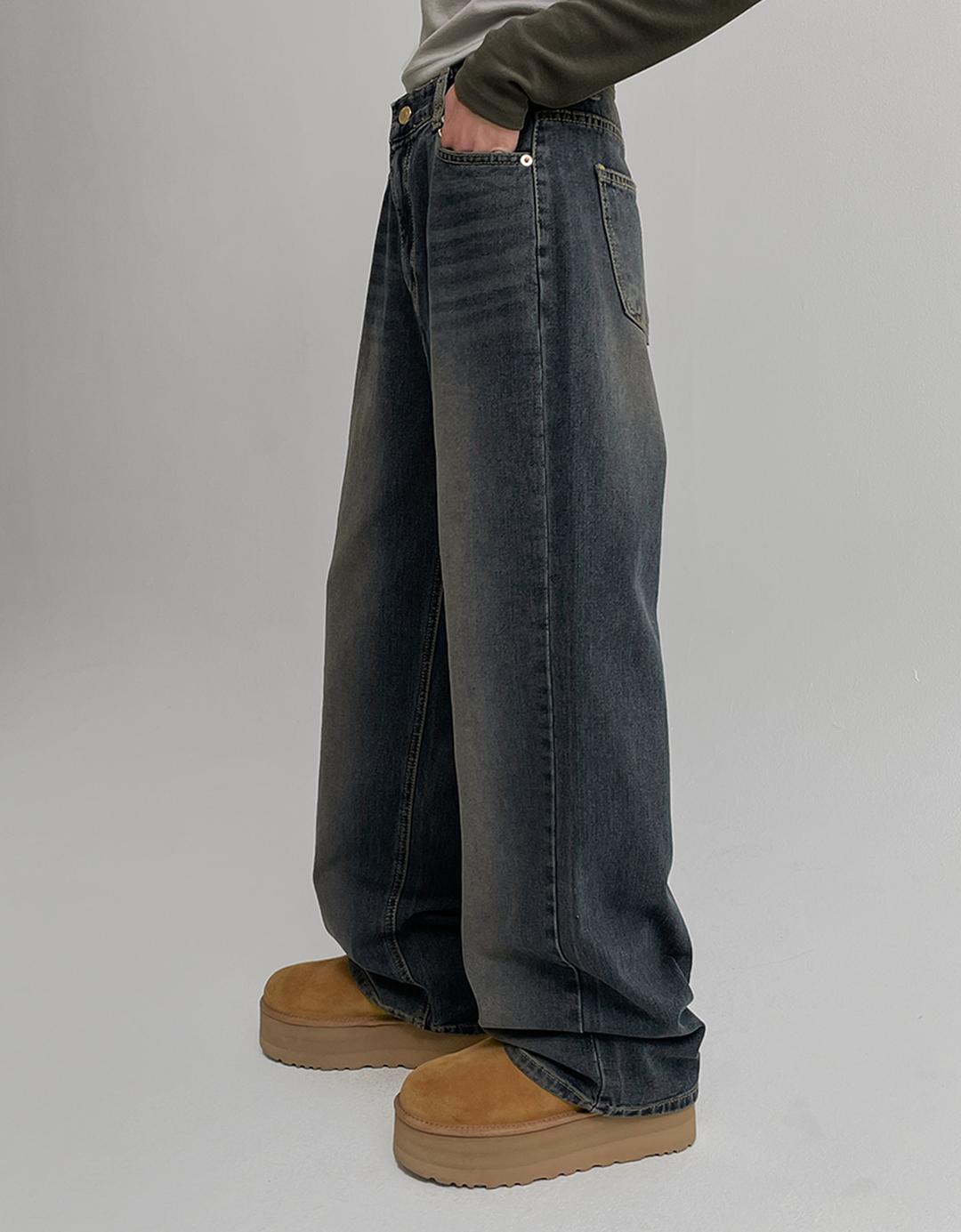 [2천장판매] 알키 워싱 와이드 데님팬츠