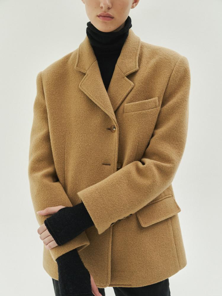 [ 2차 재입고 ] BOUCLE SEMI DOUBLE WOOL HALF COAT - CAMEL