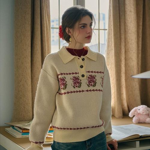 SR_Flower pattern wool knit sweater