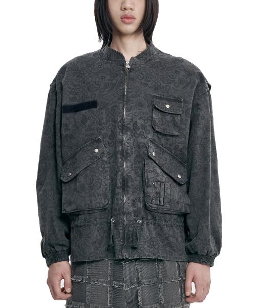 Vintage Washed Paisley String Jacket [CHARCOAL]