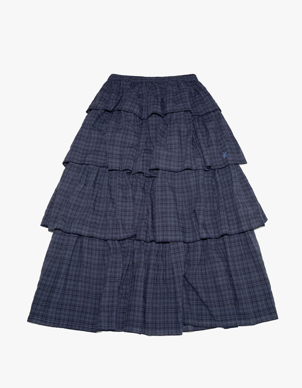 Twister Star Check Tiered Skirt - Navy