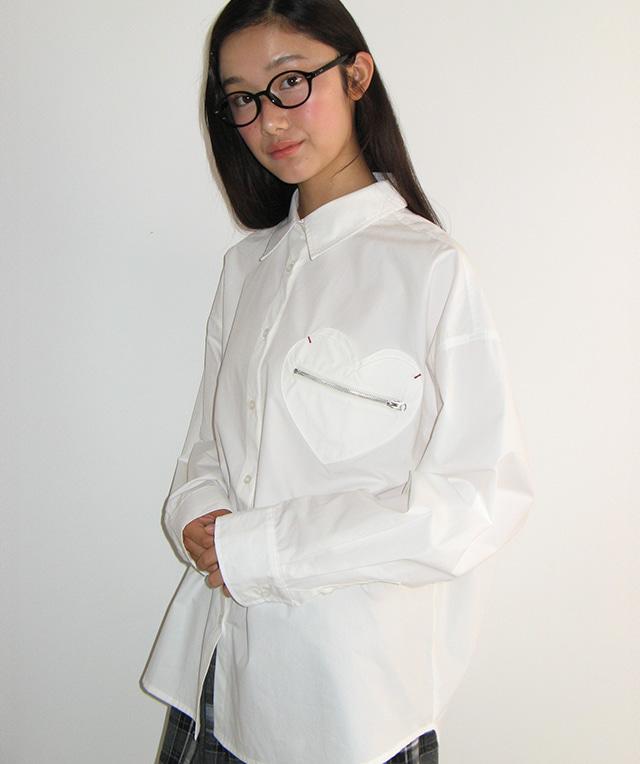 DUET HEART ZIP POCKET SHIRT WHITE
