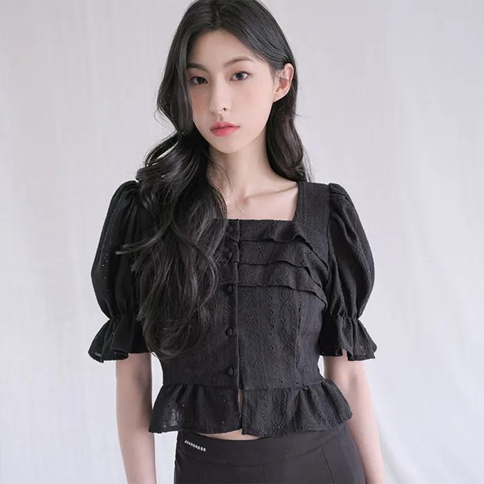 punching frill blouse BLACK