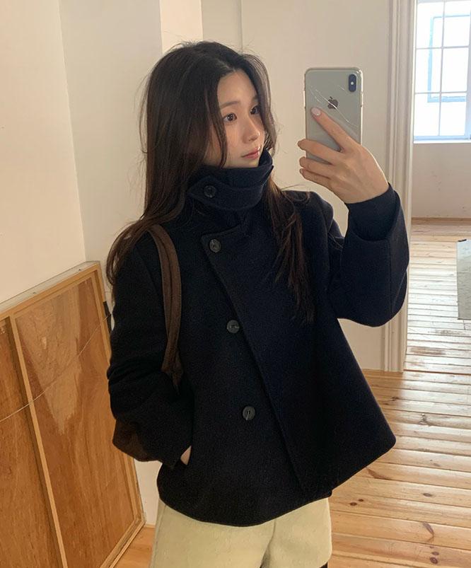 니어웨어 [NEW⛄겨울신상/당일발송] 언유즈얼리 르코티 울 숏코트 (2color)/하프코트/하이넥코트/울코트/하객룩/케이프/스트랩/카라자켓/크롭자켓