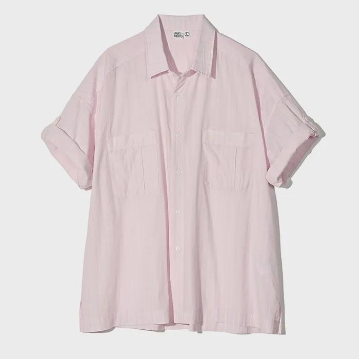 Pin Stripe Roll Up Half Shirts Pink