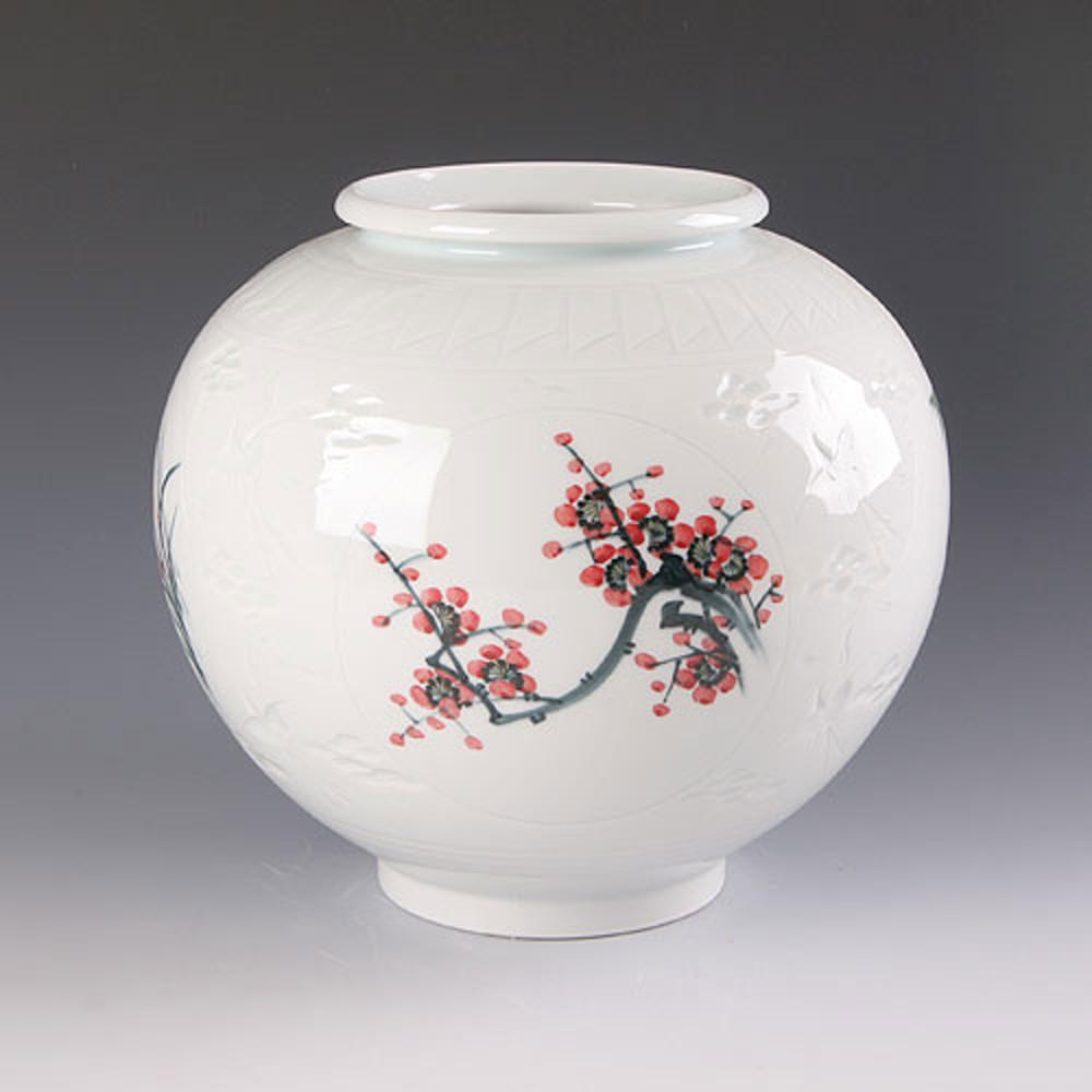 백자 사군자 항아리단지 / 작품도자기 외국인선물