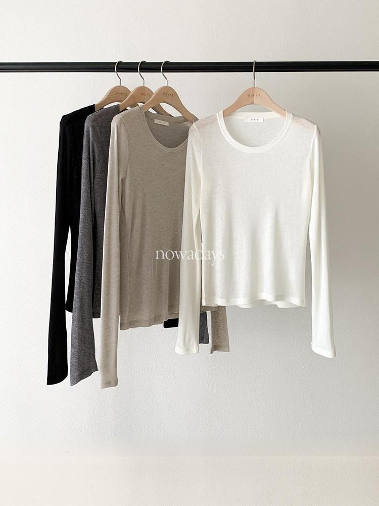 OUNCE 온스 텐셀 라운드 티셔츠 울 긴팔 시스루 이너 t (4col)