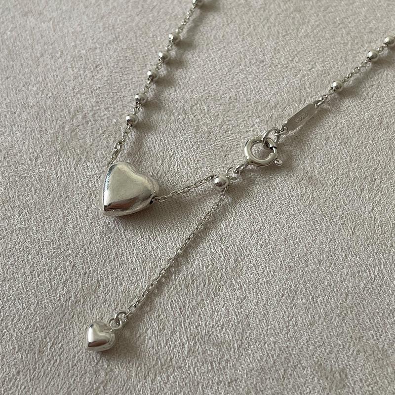 실버 볼륨 하트 목걸이_mvn45