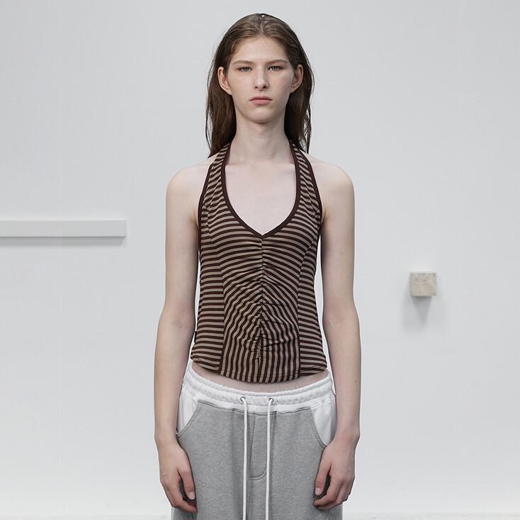 [6/23 순차발송] STRIPE HALTER NECK SLEEVELESS / BROWN