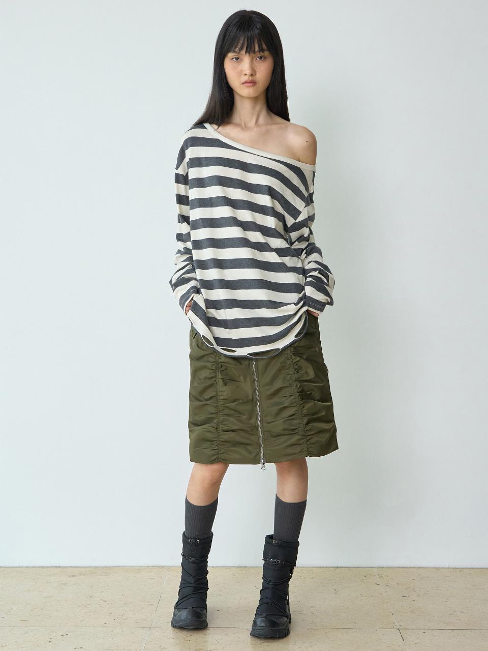 Utility Shirring Zip Skirt [Khaki]