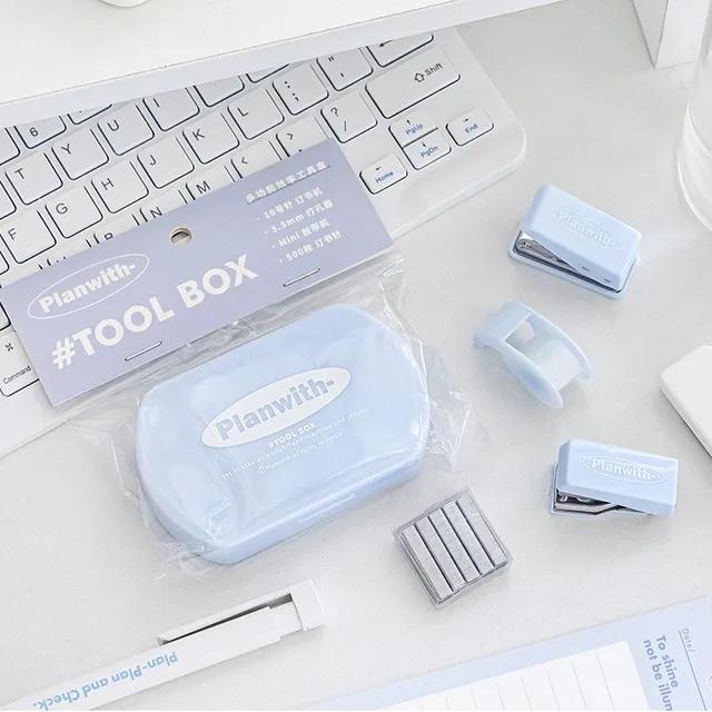 미니 휴대용 사무 용품 공구함 세트 스테이플러 펀치