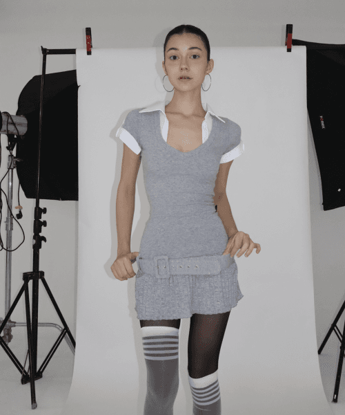 STUDY WASIT BELT DRESS [GRAY]