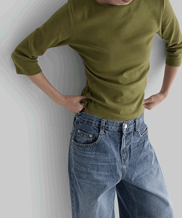 매니크 레오티 7부 베이직 티셔츠