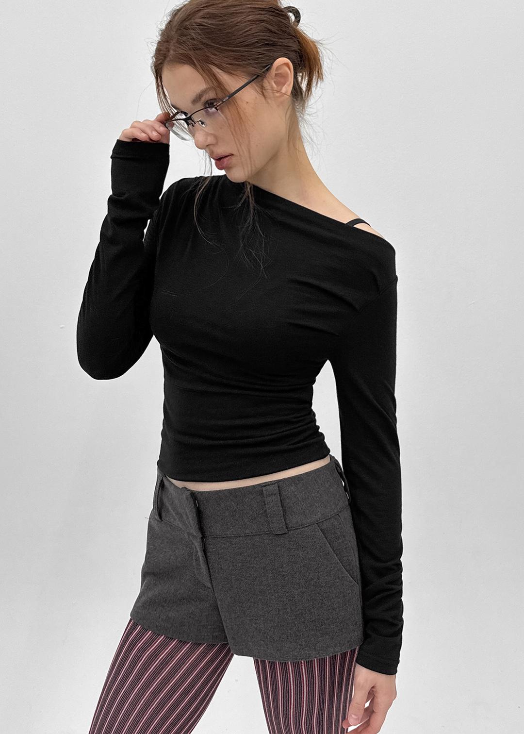 블랙업 [MADE] 슈트랑 언발 셔링 긴팔티