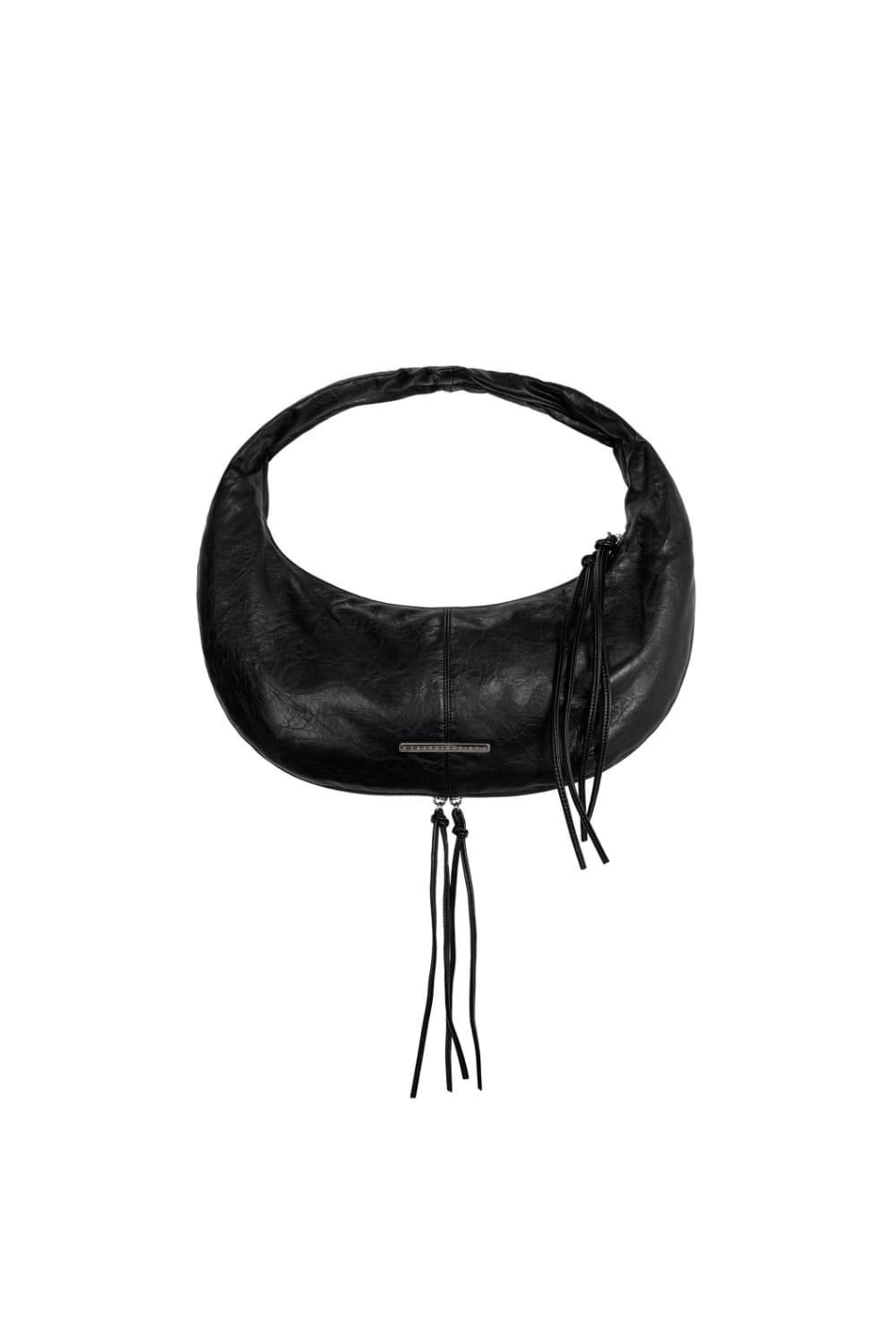 Zipper Finishing Leather Mini Hobo Bag [ Black ]