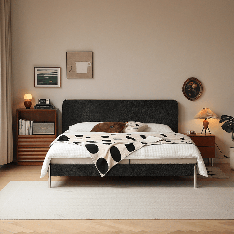 [예스우드] 벨지안 블랙&실버 모던 부클 패브릭 침대