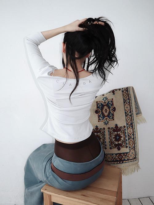 [CLaddA] mid sleeve silket t, grayish blue