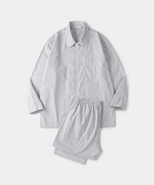 스트라이프 롱슬리브 파자마 세트 GRAY