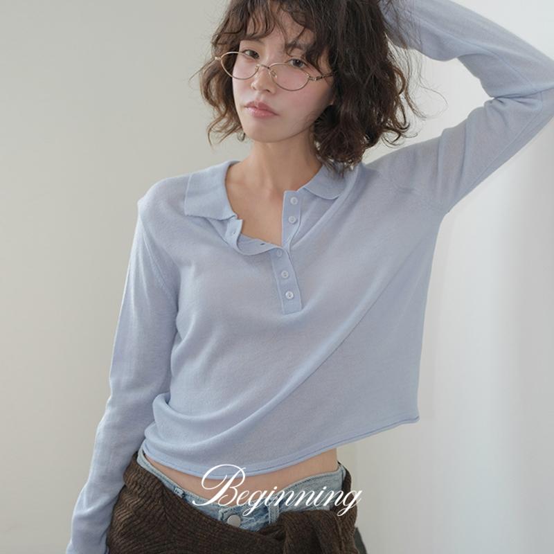 프롬비기닝 [오늘배송][MADE]웨어러블 버튼카라니트티 (3color) (롱슬리브 티셔츠 긴팔 긴팔티 긴팔티셔츠 슬림핏 헨리넥긴팔 롱슬리브티 카라니트 가을)