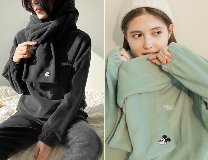 [SET]미키 후리스 머플러+후드 트레이닝세트
