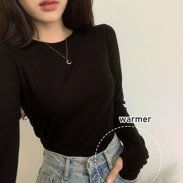 1+1할인! 속기모 촘촘 핸드 워머 라운드넥 긴팔티셔츠 4color [기모티/워머티/핸드워머/라운드/기본티/겨울긴팔/가을긴팔/무지티]