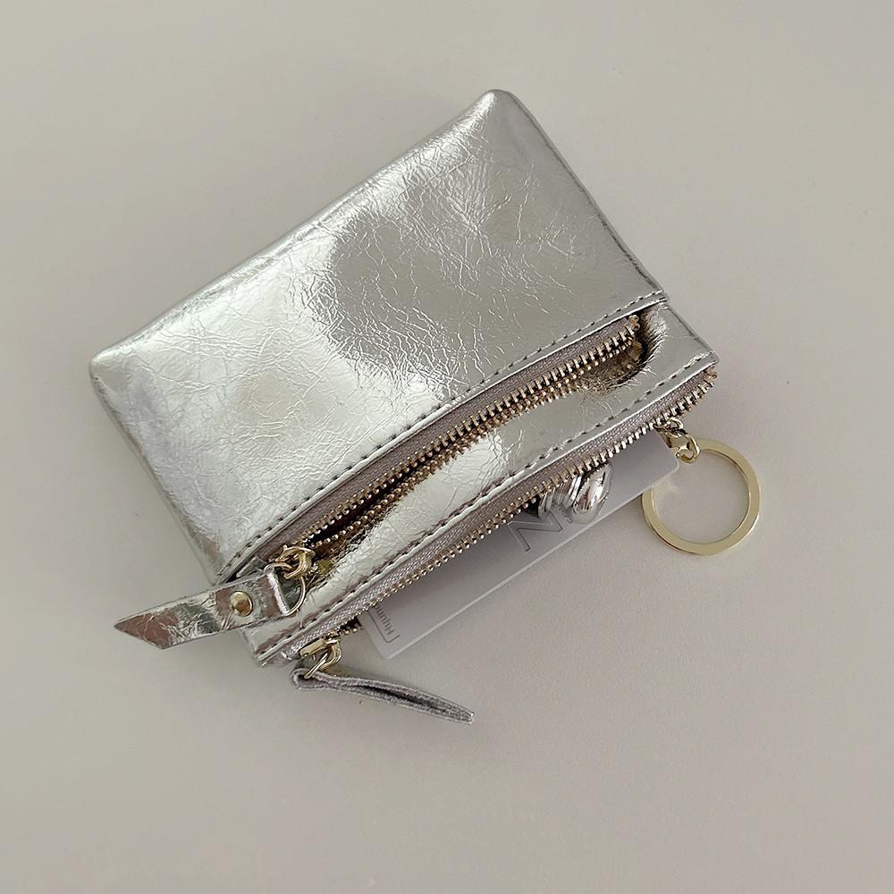 소가죽 실버 지퍼 카드지갑 키링