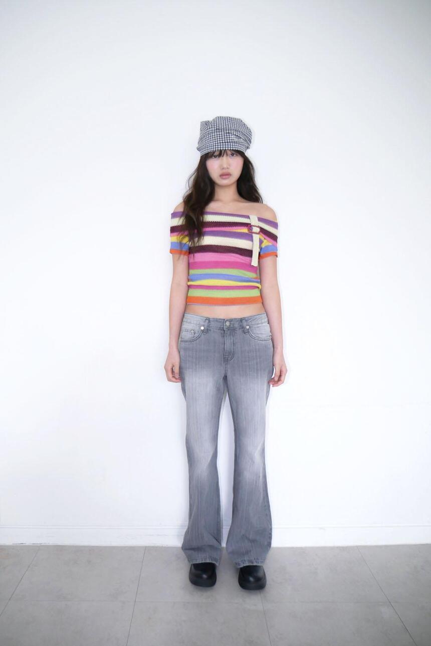 slub low-rise bootcut jeans