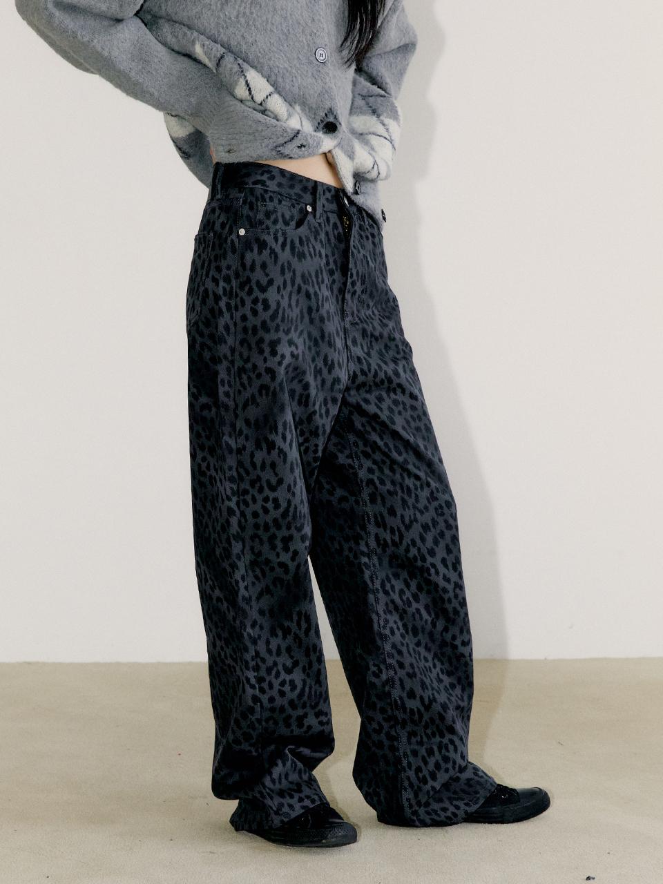 Wide Leopard Pants, Charcoal