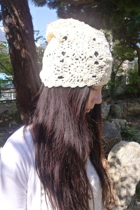 flower crochet beanie (3color)