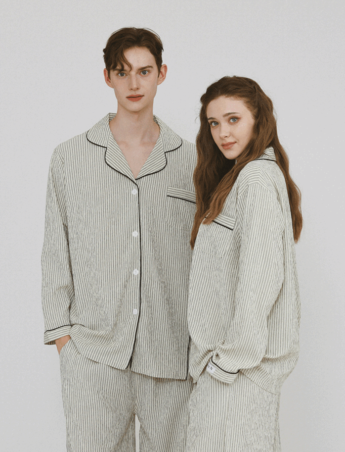 위스퍼 스트라이프 긴팔 잠옷 세트