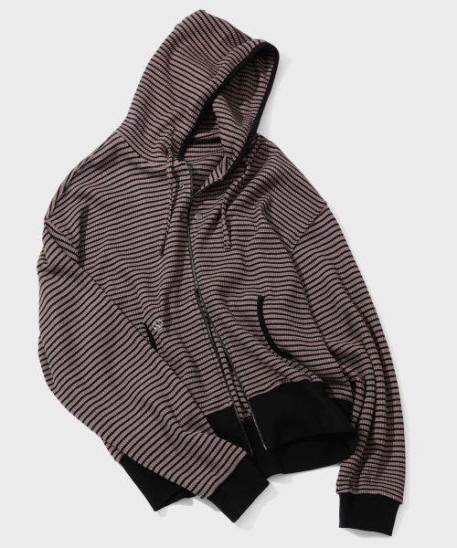 스트라이프 와플 니트 후드 집업 [MOCHA]_SETS050MOCHA