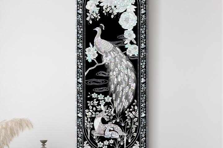 풍수 자개 그림 레트로 나전칠기 대형 와이드 액자_모란공작