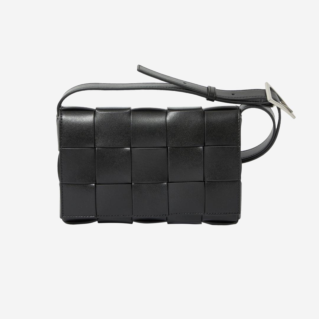 Bottega Veneta Urban Leather Crossbody Cassette Black Silver