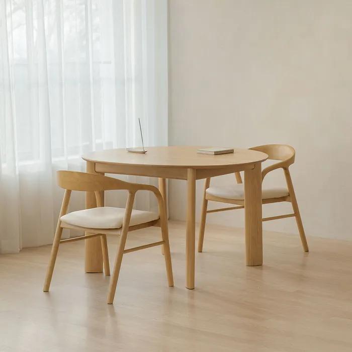 이던 2인용 원형 원목 테이블 1200 세트 2colors (식탁+의자2)
