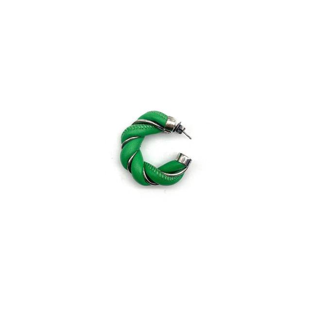 Bottega Veneta BV  Braided Soft Leather And Silver Hoop Earrings - Green Silver / OS