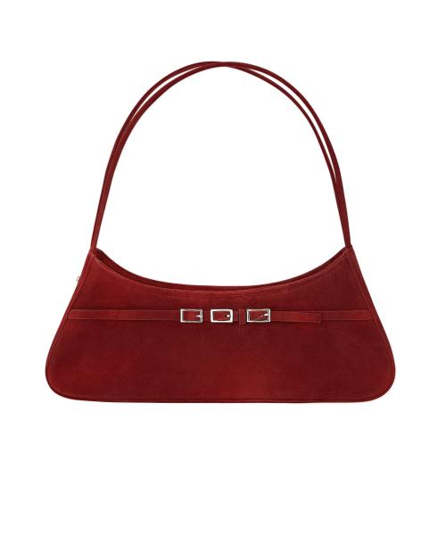 트리플 버클 스몰 바게트백 - Mars Burgundy Suede