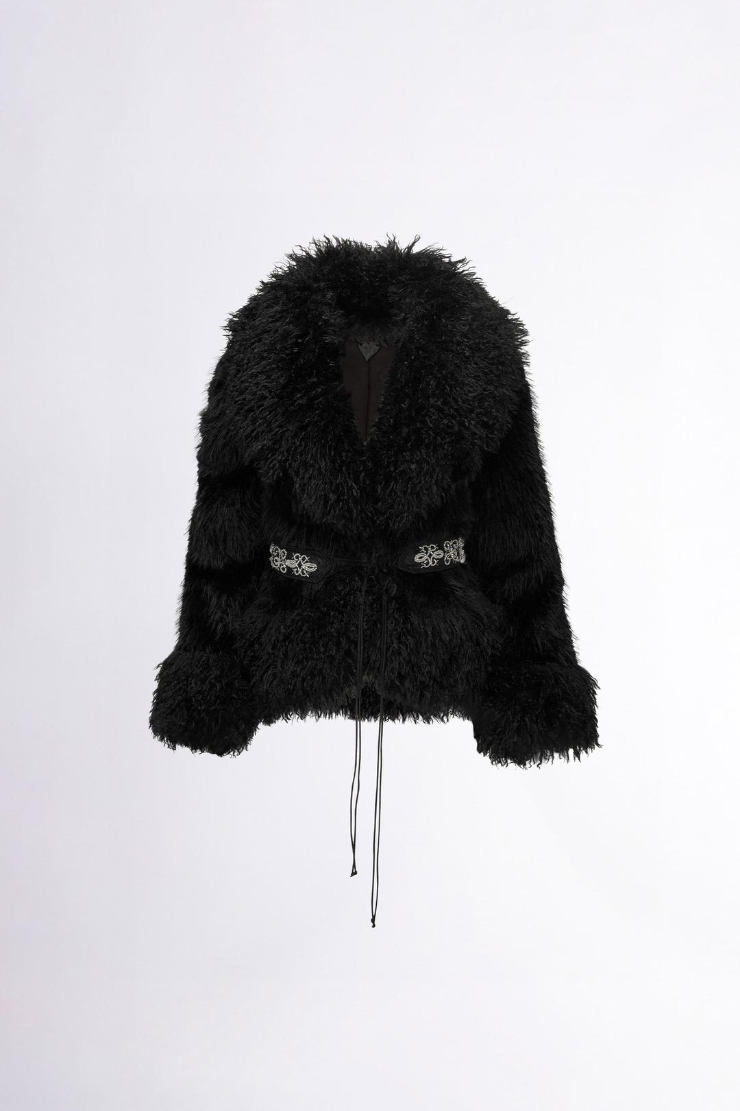 Beaded Faux Fur Robe Black
