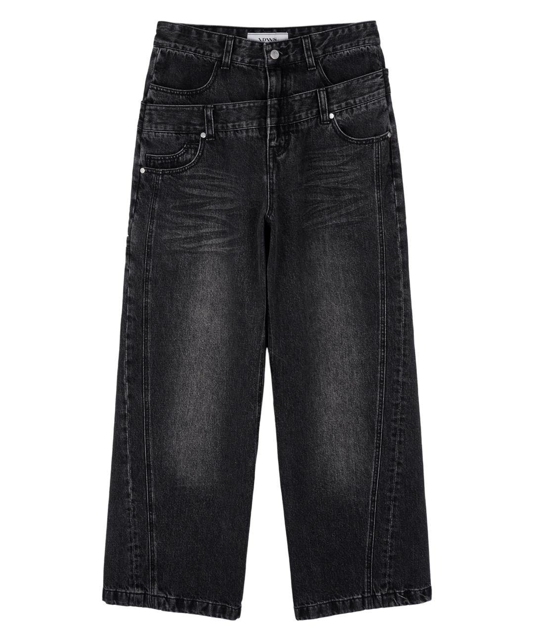 Layer Curve Denim Pants Black