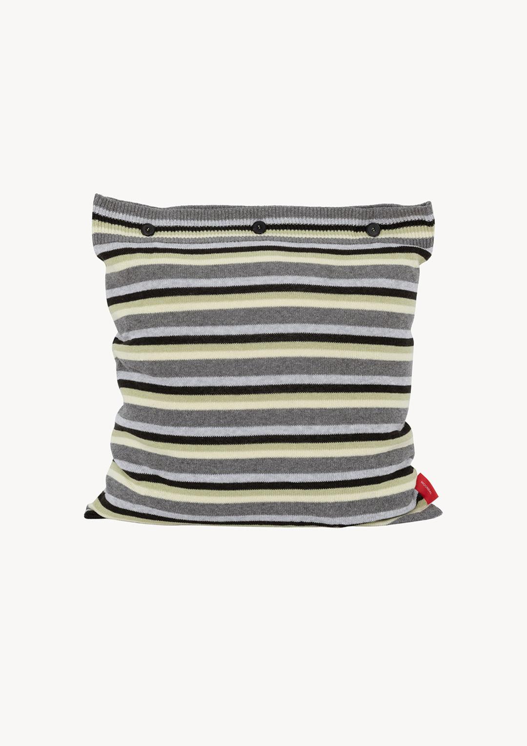 [Exclusive] Button Knitted Cushion Cover in Gray Stripe