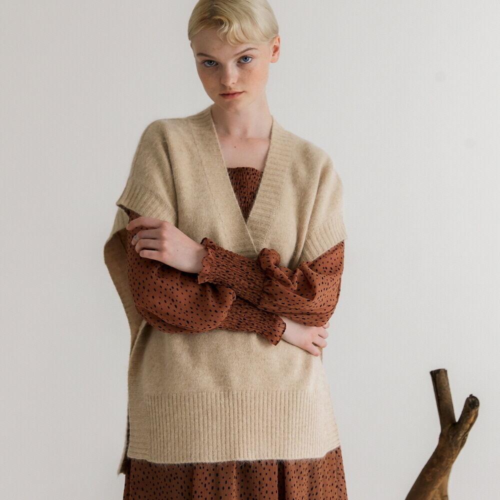 [나루강]Long V-neck Angora Vest