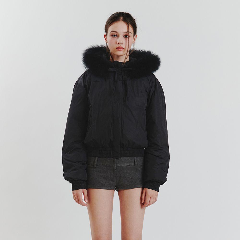 FOX FUR DOWN JACKET black