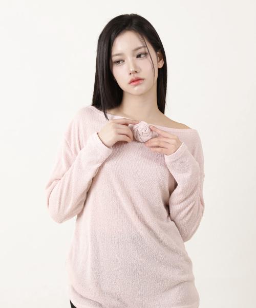 루즈핏 코사지 니트 핑크