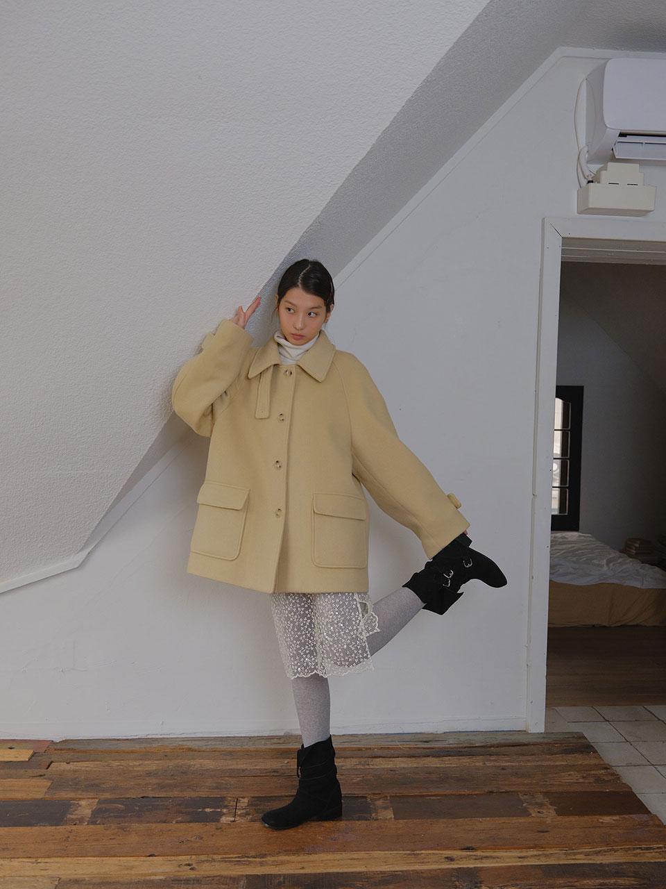 3rd) moui Classic Wool half coat (BUTTER)