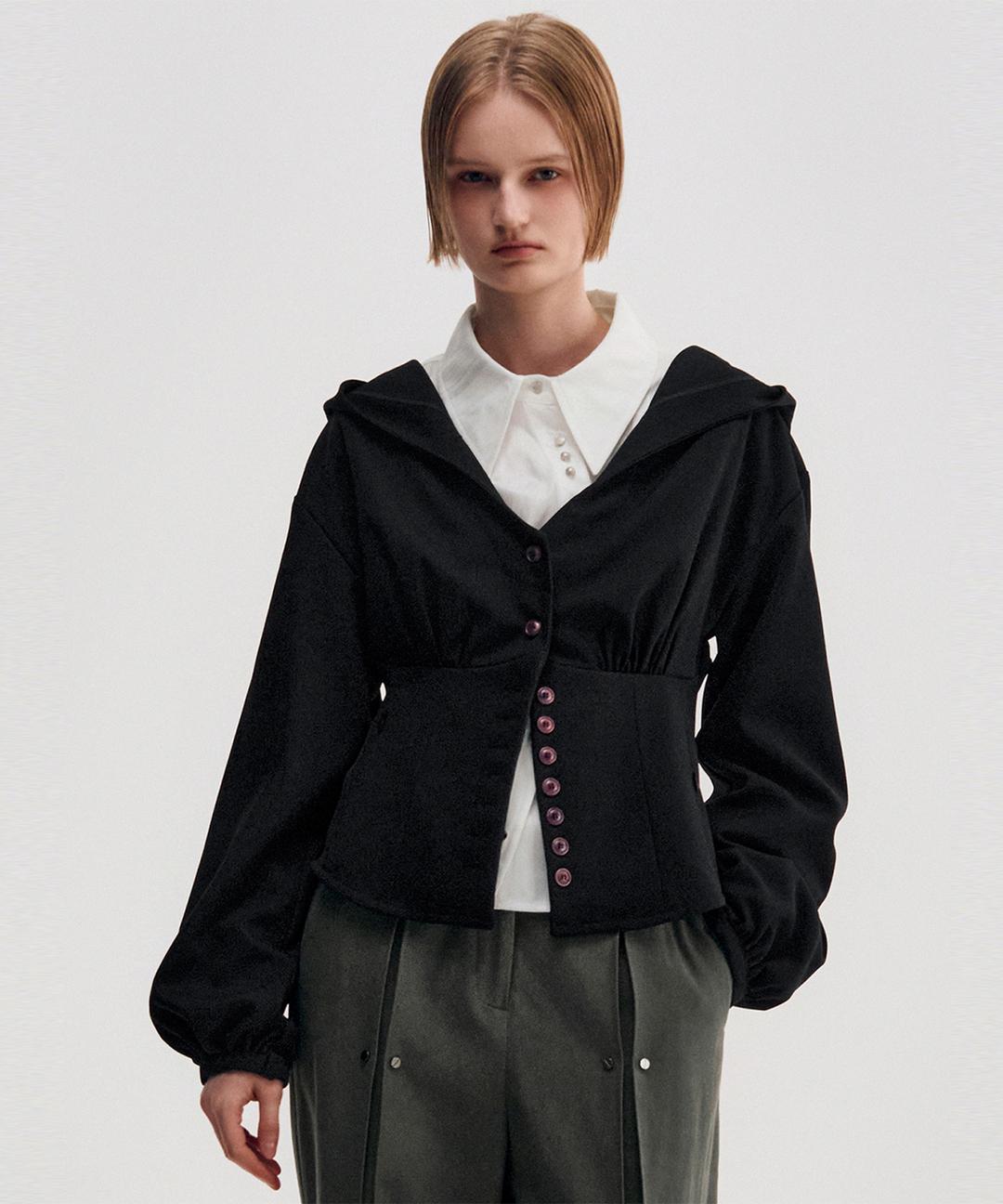 [9/26(금) 예약배송] Button Up Volume Hood Jumper _ BLACK