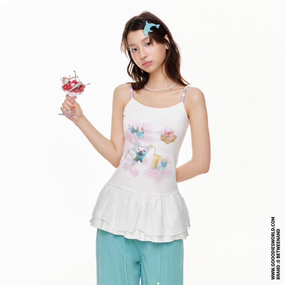 BETWEENAND 나시 티셔츠 화이트 캐미솔 메쉬 레이어드 티셔츠 원피스