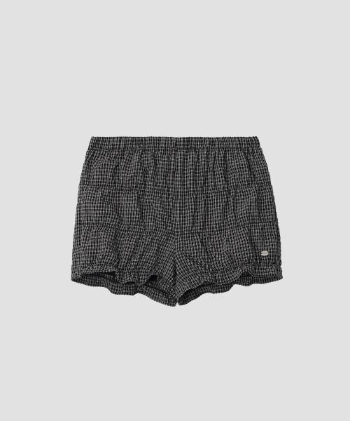 CHECK SHIRRING SHORT PANTS BLACK